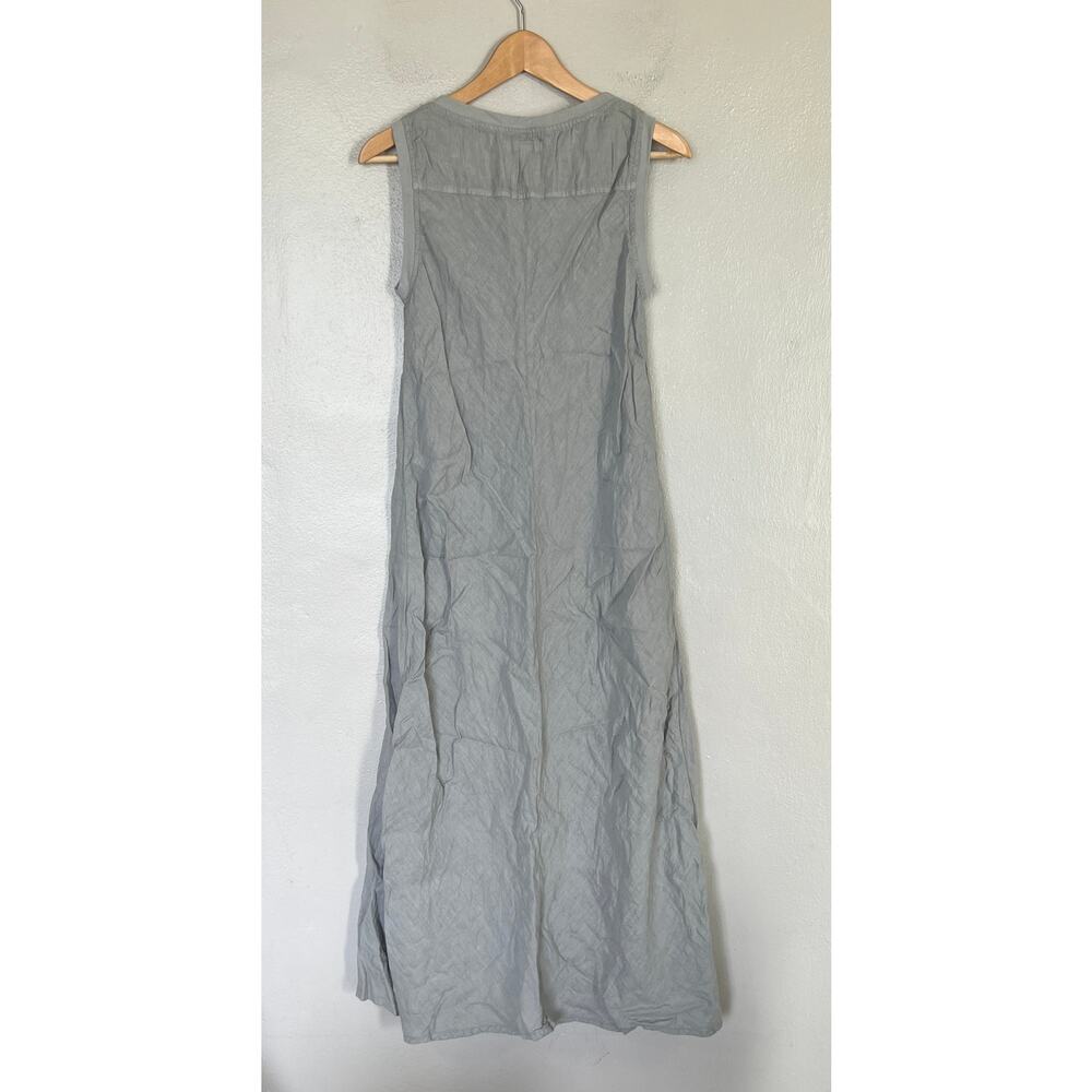 Flax Brand Long Serene Gray 100% Linen Maxi Dress Women P 4-6 Pocket Sleeveless - Picture 2 of 10